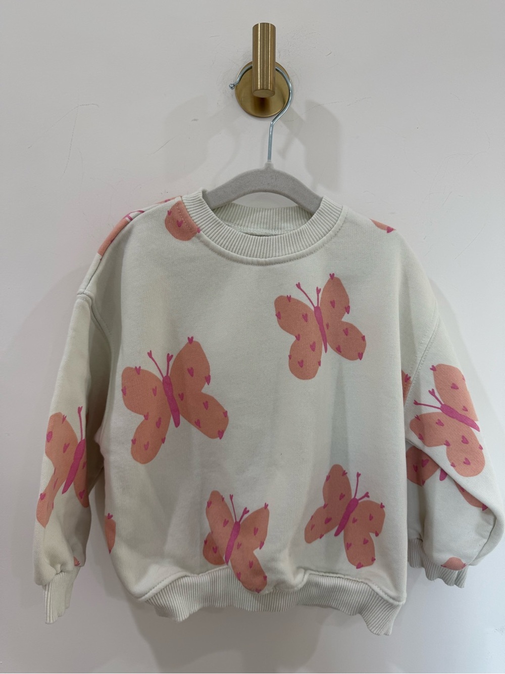 Zara Pink Butterfly Crewneck Sweatshirt on Cream